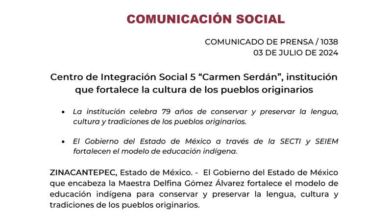 El Gobierno del Estado de México que encabeza la Maestra Delfina Gómez Álvarez fortalece el modelon de educación indígena para conservar y preservar la lengua, cultuira y tradiciones de los pueblos originarios...